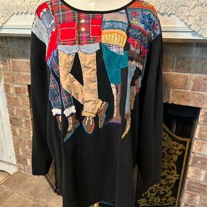 Vintage JK America Long Sleeve Shirt Funky Fun Boots Womens 22/24 Embroidered